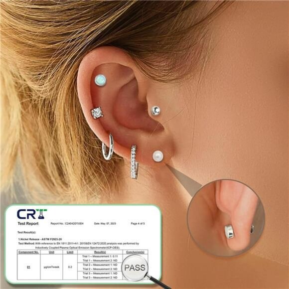Hypoallergenic Flat Back Earrings Set for Multiple Piercings Sensitive Ears - Picture 2 of 7